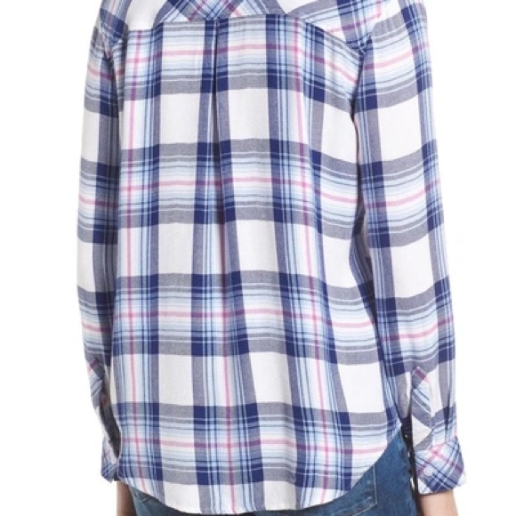 Rails Medium Hunter Plaid Flannel Button Down in Ivory Bluebell Pink. - Picture 2 of 3